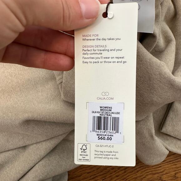 Calia High Turtleneck Long Sleeve Neutral Beige Top - Picture 8 of 9